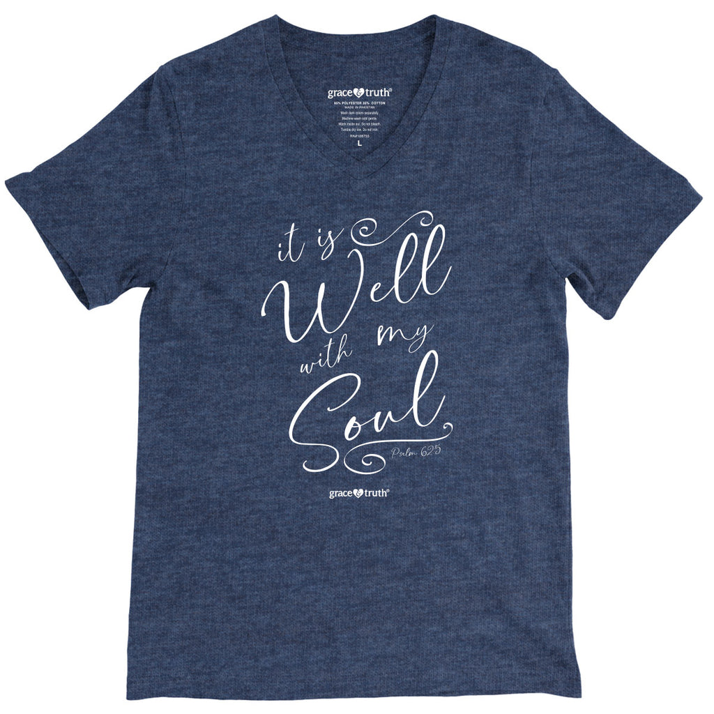 grace & truth Womens V-neck T-Shirt It Is Well Script