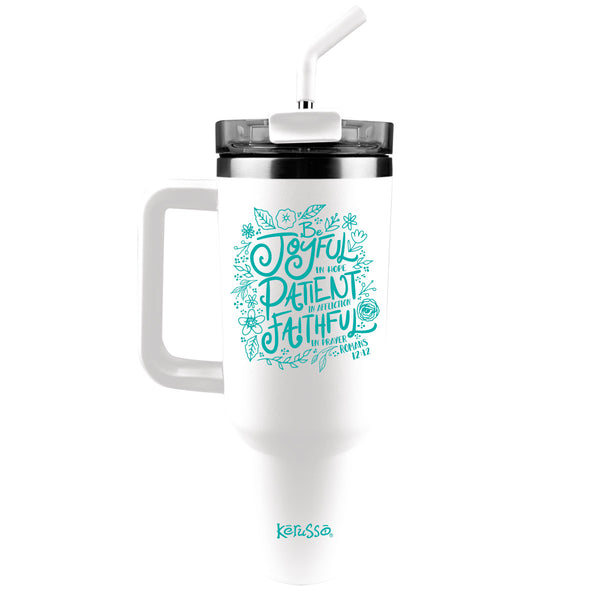 Kerusso 40 oz Stainless Steel Mug With Straw Be Joyful