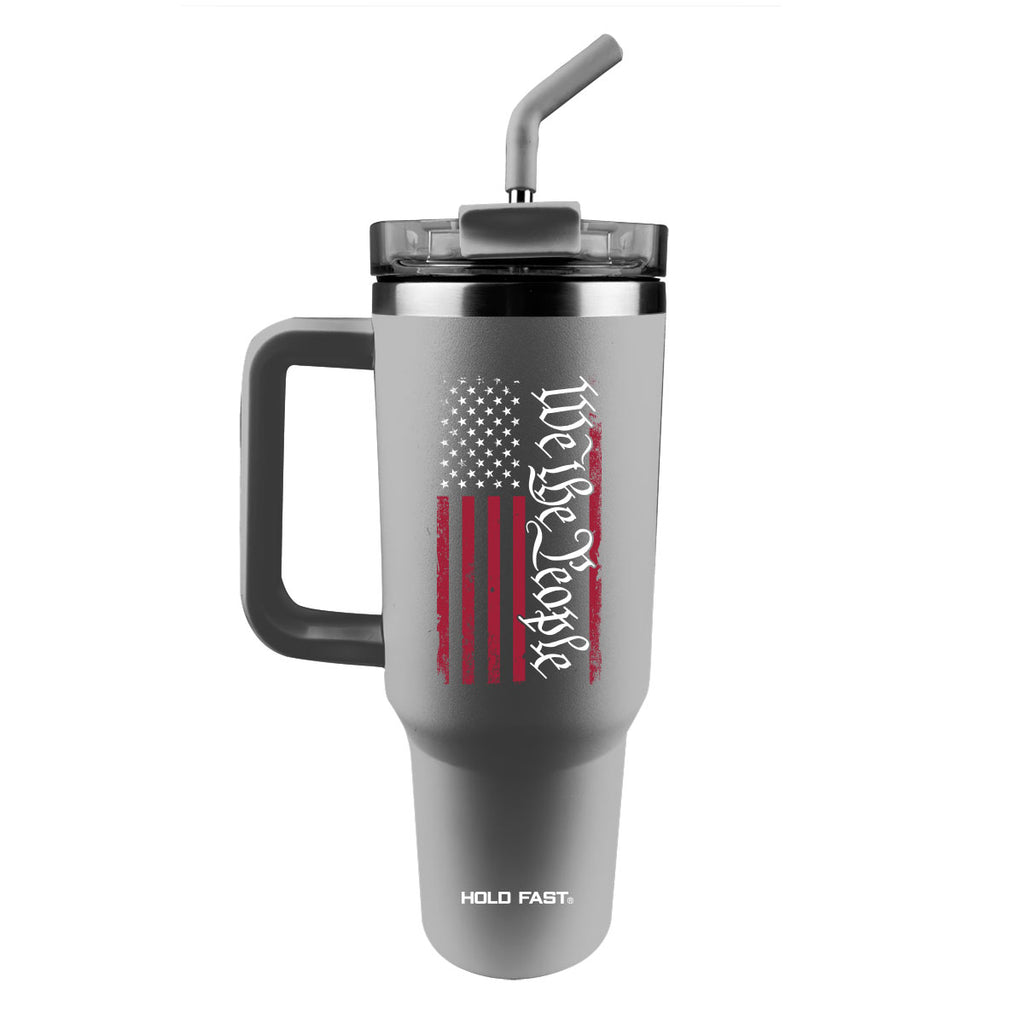 HOLD FAST 40 oz Stainless Steel Mug With Straw We The People Flag