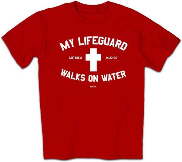 Red Matthew 14:22-32 Lifeguard Christian T Shirt