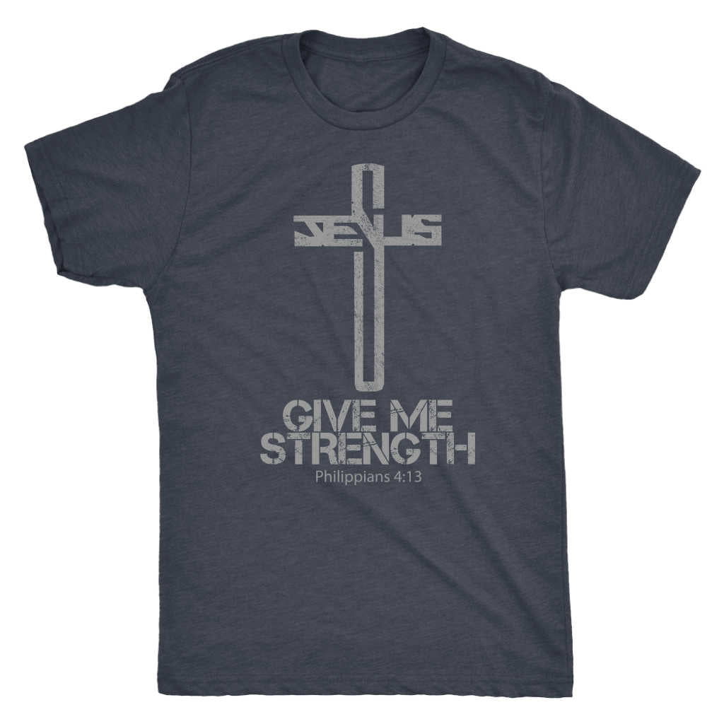 Vintage Navy Philippians 4:13 'Jesus Give Me Strength' Men's Christian T Shirt