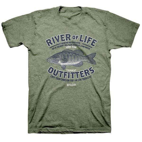 Heather Military Matthew 4:19 ‘River of Life Outfitters’ Christian T-Shirt