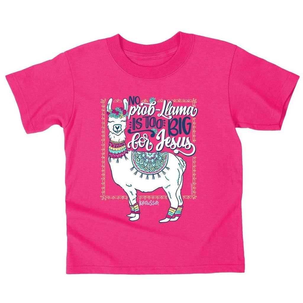 Philippians 4:6 ‘No Prob-Llama’ Hot Pink Kids Christian T Shirt