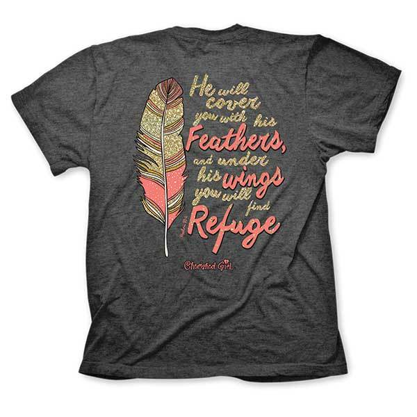 Gray Psalm 91:4 ‘He Will Cover You With His Feathers’ Christian T-Shirt