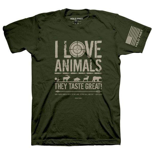 Green Acts 10:13 'I Love Animals' Men's Christian T-Shirt