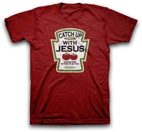 Psalm 37:4 'Catch Up With Jesus' Red Ketchup Jesus Shirt