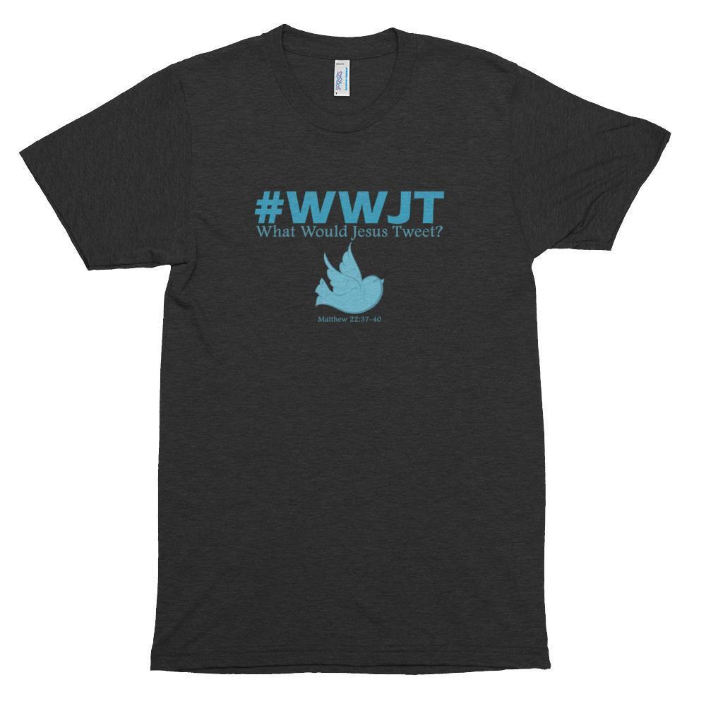 Matthew 22:37-40 Black 'What Would Jesus Tweet' WWJT Tri-Blend Christian T-Shirt